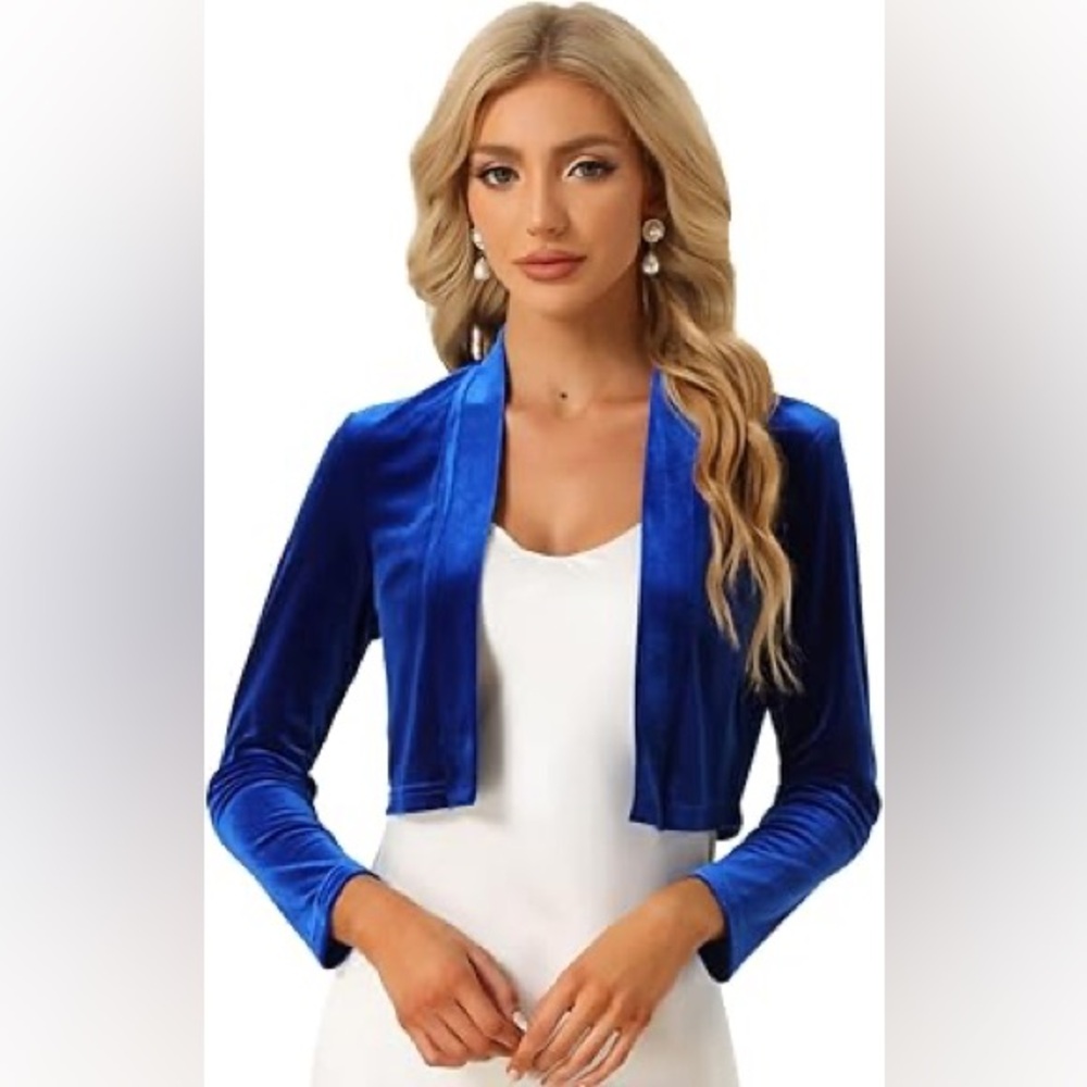 Allegra K Royal Blue Velvet Cropped cardigan
